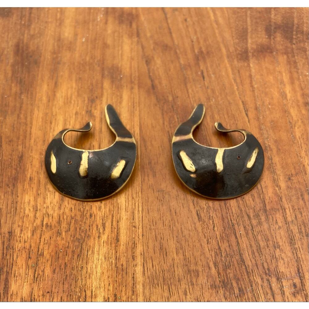 Vintage Rolf Andrea Ludden Brass Ear Sling Cuffs Brutalist Jacket Earrings RAL